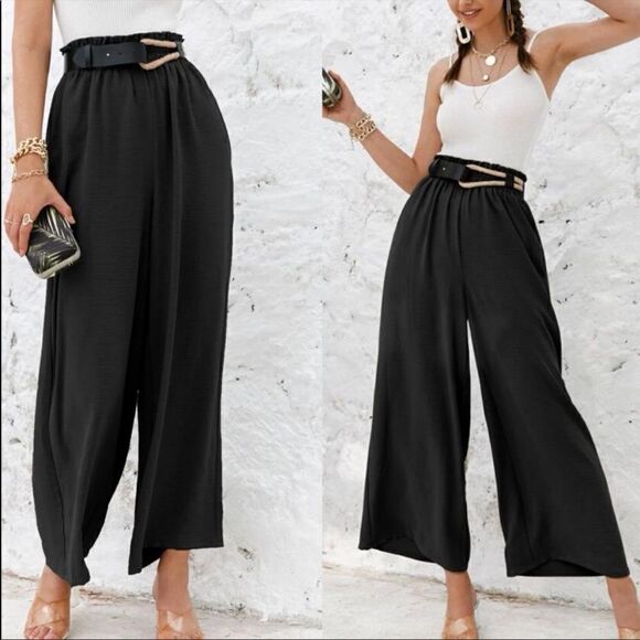 Boho Wide Leg High Waist Flowy Pants - Picture 1 of 13